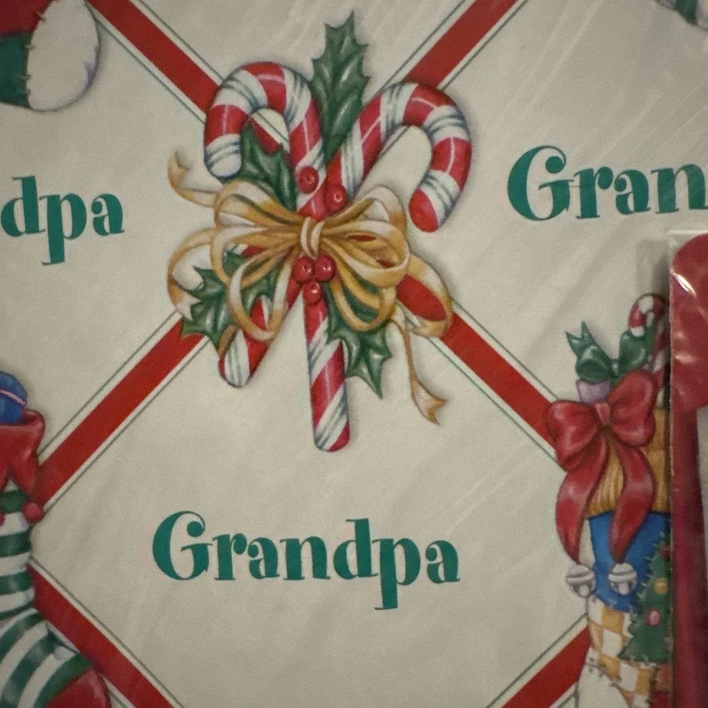 Set Of 3 VTG Christmas HOLIDAY GIFT Wrapping Paper & Pull Bow GRANDPA Stravina‎